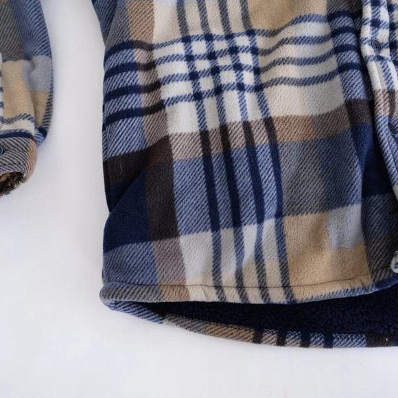 Realtree My Boston Traders Cream And Navy Button Up Plaid Fleece Shacket XXL - Picture 7 of 11